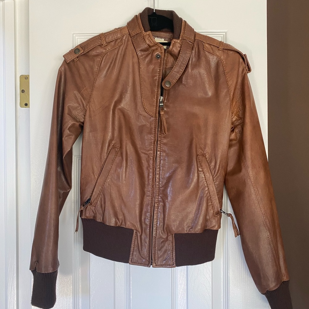 June brown leather jacket, small